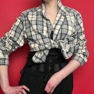 Eddie Bauer Gray and Cream Plaid Blouse